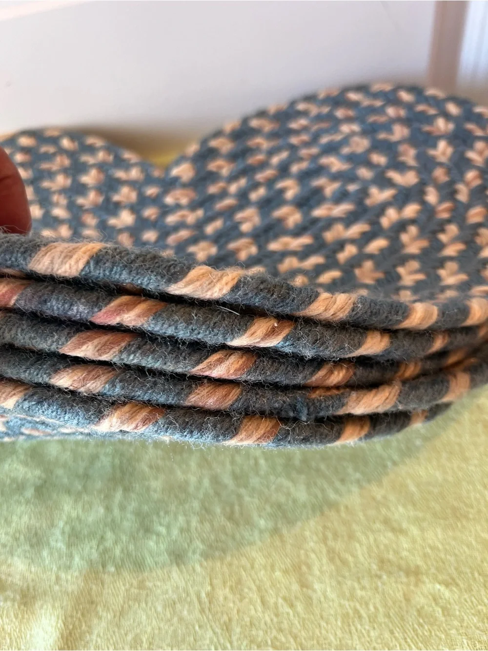Handwoven Teal and Natural Heart-Shaped Braided Placemat. Set of 5